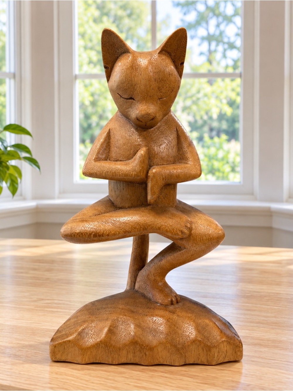 Indonesia Indonesian Hand Carved Wood Cat Deep Meditation Nengah Sudarsana 8"